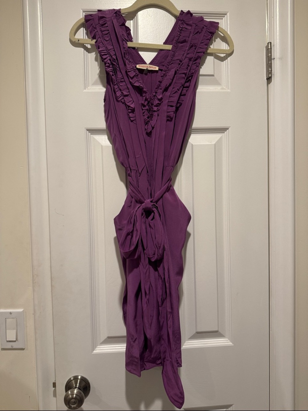 Rebecca Taylor Plum Ruffle-Trim Midi Dress